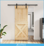 Klizna vrata Prirodna i crna 80 x 210 cm Čvrsta borovina - NOVO
