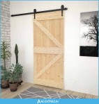 Klizna vrata Prirodna i crna 80 x 210 cm Masivna borovina - NOVO