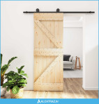 Klizna vrata Prirodna i crna 85 x 210 cm Čvrsta borovina - NOVO