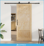Klizna vrata Prirodna i crna 86 x 211 cm Masivna borovina - NOVO