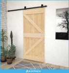 Klizna vrata Prirodna i crna 90 x 210 cm Masivna borovina - NOVO