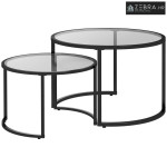 Set od 2 pomoćna stolića/stolića za kavu, industrijski dizajn, staklen