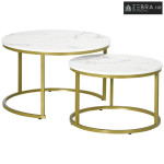 Set pomoćnih stolića, 2 ugradbena stolića, Ø74 i Ø59 cm, mramorni izgl