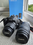 Canon EOS 2000D + 2 objektiva + 2 baterije + 3 mem. kartice + torba