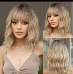 Perika nova blond ombre valovita sa šiškama, prirodan izgled kose
