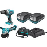 Praktična torba sa aku bušilicom, kutnom brusilicom, baterijom i punja