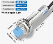 SENZOR METAL MAGNET  NPN NO 3 ŽICE M18 MM DC6-36V