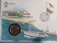BELIZE - kuverta, kovanica, markice, pecat