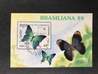 KAMBOĐA, BLOK, 1989, FAUNA, LEPTIRI, FILATELIJA, “BRASILIANA 89’