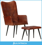 Fotelja od prave kože s krilnim naslonom i tabureom smeđa - NOVO