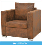 Fotelja od umjetne brušene kože smeđa - NOVO