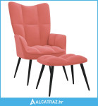 Stolica za opuštanje s osloncem za noge ružičasta baršunasta - NOVO