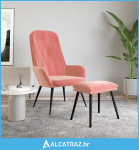 Stolica za opuštanje s tabureom ružičasta baršunasta - NOVO