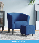 Zaobljena fotelja s tabureom plava od tkanine - NOVO