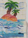 Crtež nacrtan na goblenskom platnu - UNIKAT - palme - otok - kit