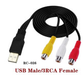 Adapter kabel 20cm USB muški na 3xRCA ženski, USB ženski na 3xRCA mušk