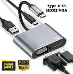 Adapter USB-Cm 3.1 u 4K Hdmi +vga +USB 3.1aF +USB-C Type Charging 4u1
