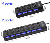 Hub USB 4-port, 7-port, prekidači ON-OFF, kontrolne LED diode