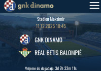 Dinamo -Real betis 4 karte 100€