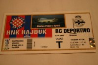 Nogometna ulaznica za utakmicu HNK Hajduk - RC Deportivo