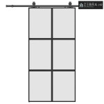 Klizna vrata s priborom crna 102,5 x 205 cm kaljeno staklo - Crna i ma