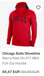 Chicago Bulls Showtime Dri-FIT NBA Full-Zip Hoodie Red