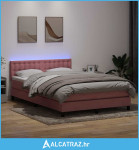Box Spring krevet s madracem i LED ružičasti 140x220 cm baršun - NOVO