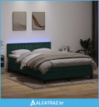 Box Spring krevet s madracem i LED tamno zeleni 160x220 cm baršun - NO