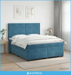 Boxspring krevet s madracem Plava 140 x 190 cm Baršun - NOVO