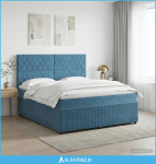 Boxspring krevet s madracem Plava 140 x 200 cm Baršun - NOVO