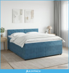Boxspring krevet s madracem Tamno plava 160 x 200 cm Baršun - NOVO