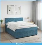 Boxspring krevet s madracem Tamno plava 160 x 200 cm Baršun - NOVO