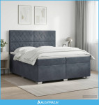Boxspring krevet s madracem Tamnosiva 200 x 200 cm Baršun - NOVO