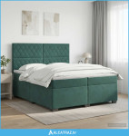 Boxspring krevet s madracem Tamnozelena 200 x 200 cm Baršun - NOVO