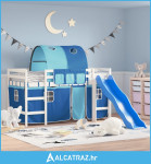 Dječji krevet na kat s tunelom plavi 80x200 cm masivna borovina - NOVO