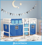 Dječji krevet na kat i zavjese plavi 90x190 cm borovina - NOVO
