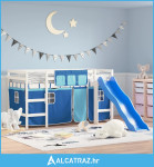 Dječji krevet na kat i zavjese plavi 90x200 cm borovina - NOVO