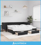 Dnevni krevet na razvlačenje s ladicama crni 90 x 190 cm baršun - NOVO