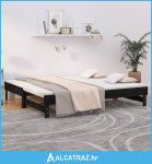 Dnevni ležaj na izvlačenje crni 2x(90x190) cm masivna borovina - NOVO