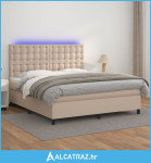 Krevet box spring madrac LED cappuccino 160x200cm umjetna koža - NOVO