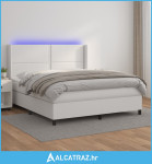 Krevet box spring s madracem LED bijeli 160x200 cm umjetna koža - NOVO