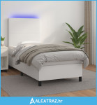 Krevet box spring s madracem LED bijeli 80x200 cm umjetna koža - NOVO