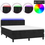 Krevet box spring s madracem LED crni 140x190 cm baršun - Crna 140 x 1