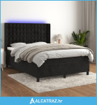 Krevet box spring s madracem LED crni 140x190 cm baršun - NOVO