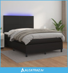 Krevet box spring s madracem LED crni 140x200cm od umjetne kože - NOVO