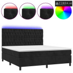 Krevet box spring s madracem LED crni 160x200 cm baršun - Crna 160 x 2