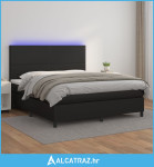 Krevet box spring s madracem LED crni 160x200cm od umjetne kože - NOVO