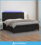 Krevet box spring s madracem LED crni 200x200cm od umjetne kože - NOVO