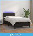 Krevet box spring s madracem LED crni 90x200 cm od umjetne kože - NOVO