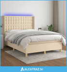 Krevet box spring s madracem LED krem 140x190 cm od tkanine - NOVO
